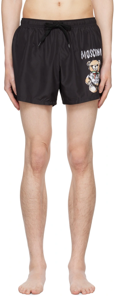 Moschino Black Printed Swim Shorts In A1555