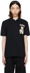 MOSCHINO BLACK PRINTED POLO