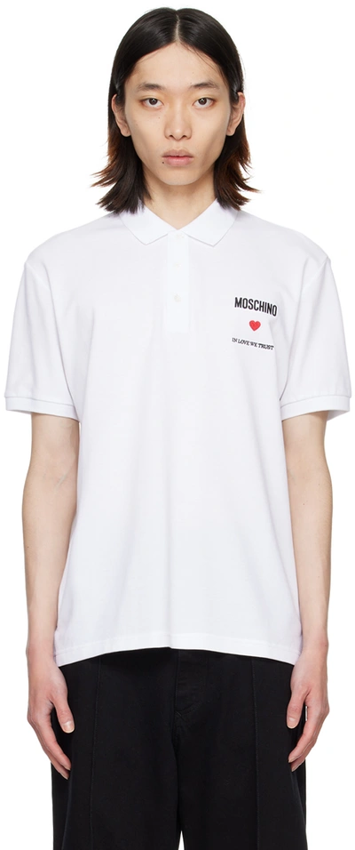 MOSCHINO WHITE 'IN LOVE WE TRUST' POLO