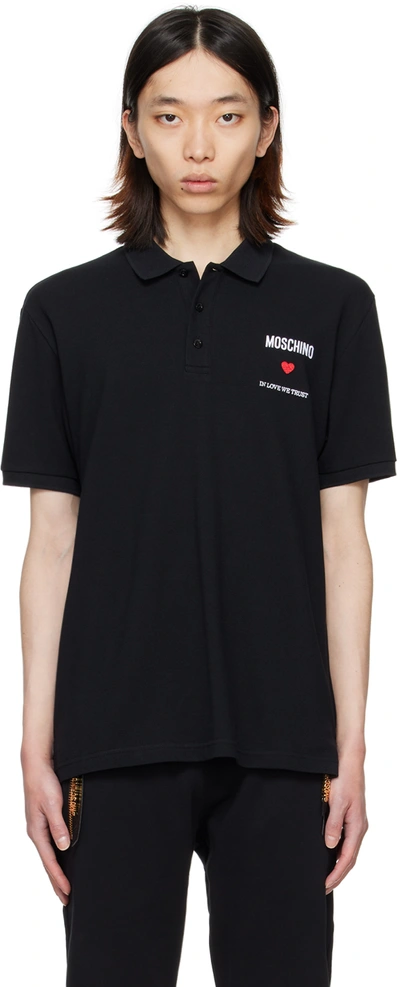 Moschino Logo-embroidered Cotton Polo Shirt In Black