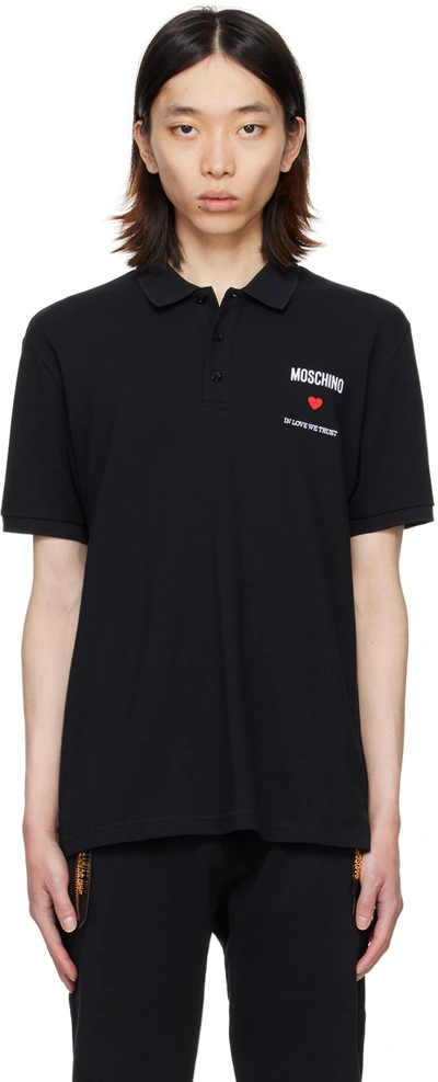 MOSCHINO BLACK 'IN LOVE WE TRUST' POLO