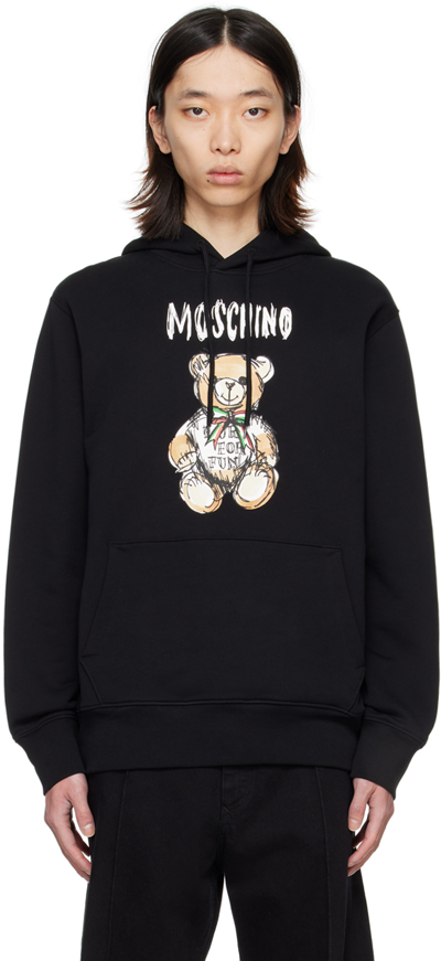 Moschino Teddy Bear Logo印花连帽衫 In Black