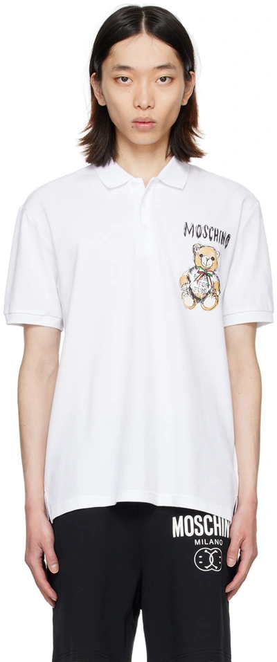 Moschino White Printed Polo In A1001