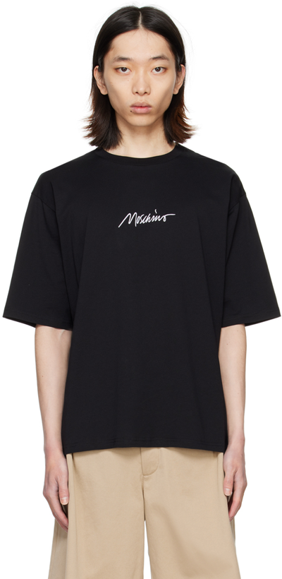 Moschino Black Embroidered T-shirt In A1555