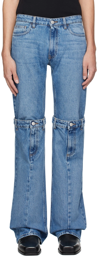 Coperni Blue Open Knee Jeans In Washed Blue