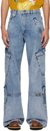 Egonlab Blue Cargo Pocket Jeans In Blue Acid Washed