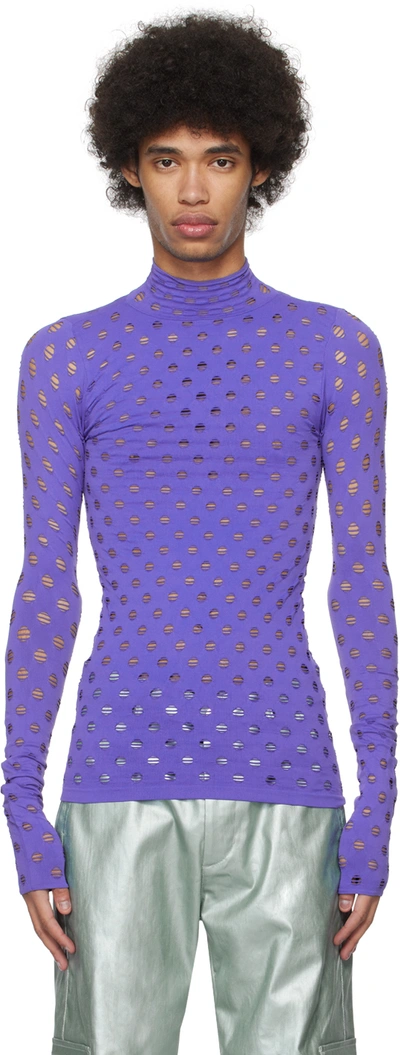 Maisie Wilen Purple Perforated Turtleneck In Midnight