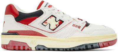 New Balance White & Red 550 Sneakers In Sea Salt