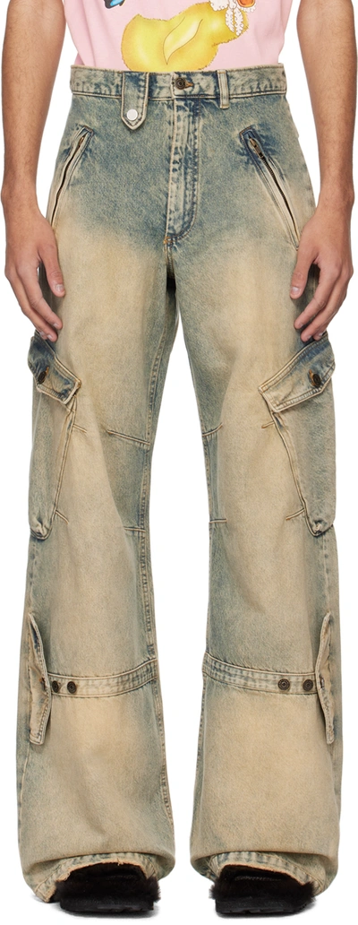 Egonlab Beige Cargo Pocket Jeans In Champagne