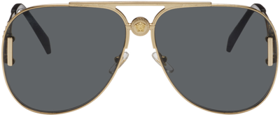 Versace Gold Medusa Pilot Biggie Sunglasses In 100287 Gold
