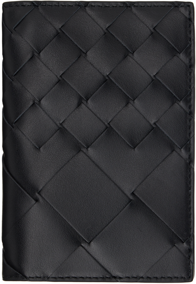 Bottega Veneta Black Intrecciato Passport Holder In 8803-black