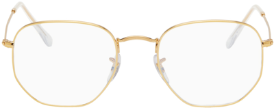 Ray Ban Gold Hexagonal Blue-light Clear Glasses In 9196bf Gold