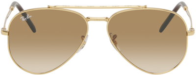Ray Ban Gold New Aviator Sunglasses In 001/51 Arista