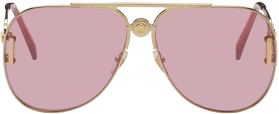 Versace Gold & Pink Medusa Biggie Pilot Sunglasses In 1002a4 Gold