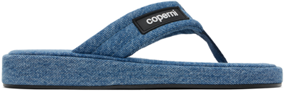 Coperni Denim Flip Flops With Logo In Medium Wash