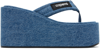 Coperni Logo-appliquéd Denim Wedge Flip Flops In Wasblu Washed Blue