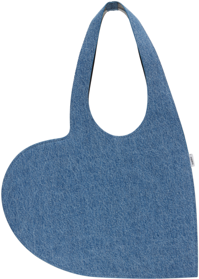 Coperni Womens Washed Blue Heart-shaped Cotton-denim Tote Bag