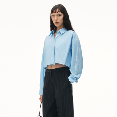 Alexander Wang Halo Print Cropped Button-up Shirt In Chambray Blue