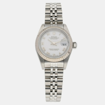 Pre-owned Rolex White 18k White Gold Stainless Steel Datejust 79174 Automatic Women's Wristwatch 26 Mm