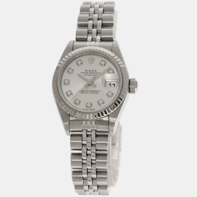 Pre-owned Rolex Silver 18k White Gold Stainless Steel Diamond Datejust 79174 Automatic Women's Wristwatch 26 Mm