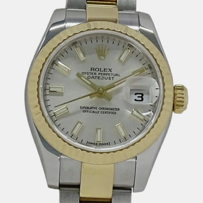 Pre-owned Rolex Silver 18k Yellow Gold Stainless Steel Datejust 179173 Automatic Women's Wristwatch 26 Mm