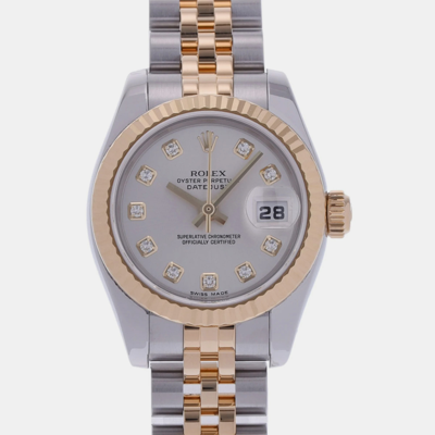 Pre-owned Rolex Silver Diamond 18k Yellow Gold Stainless Steel Datejust 179173 Automatic Women's Wristwatch 26 Mm