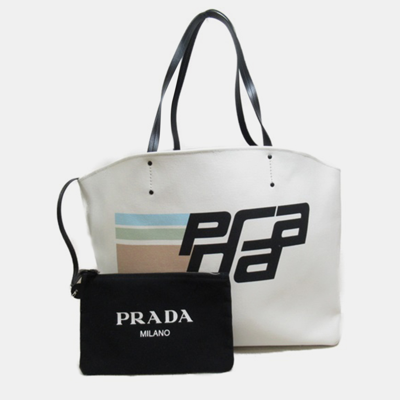 Pre-owned Prada White Canvas Canapa Racing Tote Bag