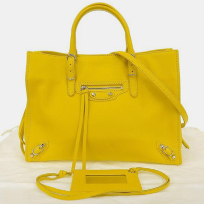 Pre-owned Balenciaga Yellow Leather Mini Papier A6 Zip Around Tote Bag