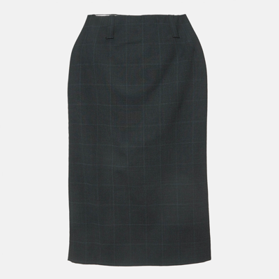 Pre-owned Miu Miu Grey Plaid Check Wool Blend Pencil Skirt Xs