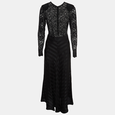 Pre-owned Ganni Black Lace And Kendal Silk Padded Shoulder Gown S