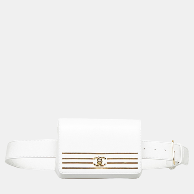 Pre-owned Chanel White Captain Gold Belt Bag