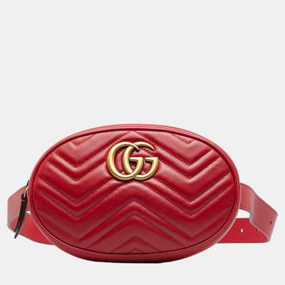 Pre-owned Gucci Red Gg Marmont Matelasse Belt Bag