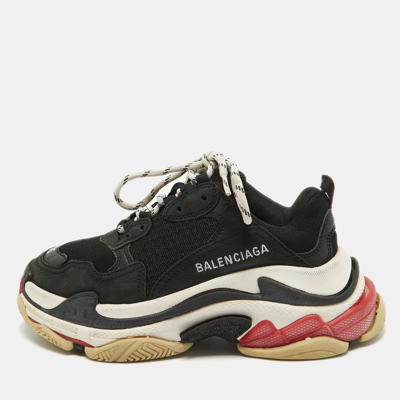 Pre-owned Balenciaga Black Mesh And Nubuck Leather Triple S Sneakers Size 35