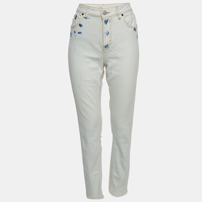 Pre-owned Maje White Denim Raw Edge Detail Jeans S Waist 30''