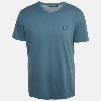 Pre-owned Dolce & Gabbana Blue Cotton Logo Applique Half Sleeve T-shirt Xl