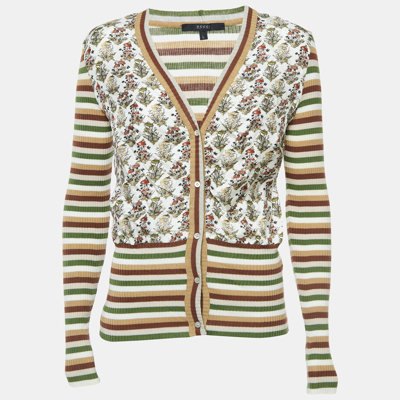 Pre-owned Gucci Multicolor Print Silk And Wool Knit Buttoned Cardigan L