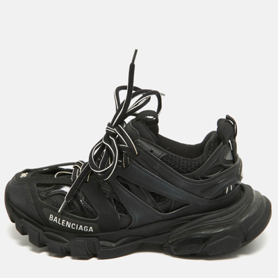 Pre-owned Balenciaga Black Leather And Mesh Track Trainers Size 36