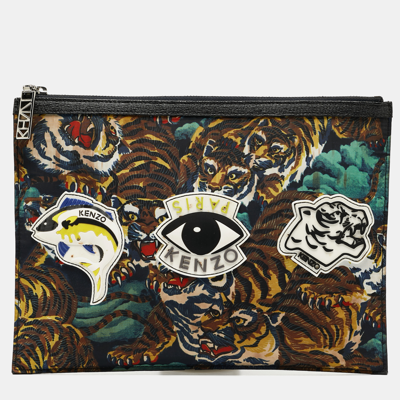 Pre-owned Kenzo Multicolor Printed Nylon Flying Tiger Zip Pouch