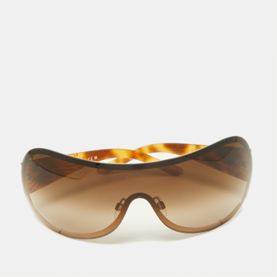 Pre-owned Chanel Brown Havana/brown Gradient 4148 Crystal Cc Shield Sunglasses