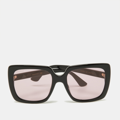 Pre-owned Gucci Black/pink Gg0418s Crystal Logo Oversized Sunglasses