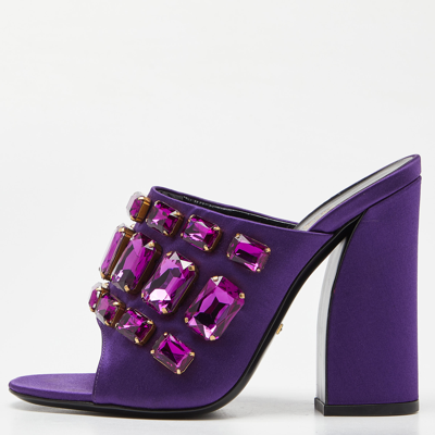Pre-owned Gucci Purple Satin Tessa Crystal Embellished Peep Toe Slide Mules Size 37