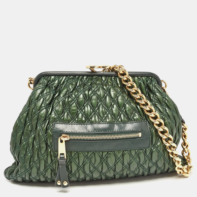 Pre-owned Marc Jacobs Metallic Green Quilted Leather Stam Shoulder Bag