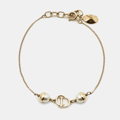 Pre-owned Dior Faux Pearl Gold Tone Bracelet