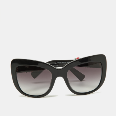 Pre-owned Dolce & Gabbana Black/grey Gradient Dg4252 Roses Cat-eye Sunglasses