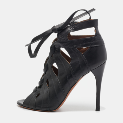 Pre-owned Alaïa Black Leather Cutout Lace Up Sandals Size 39