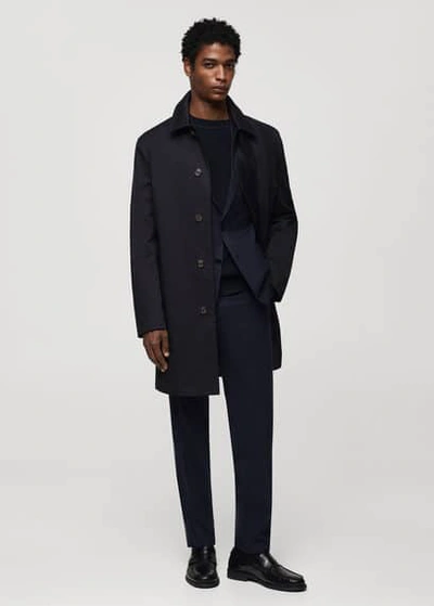Mango Trench Long Coton In Bleu Marine Foncé