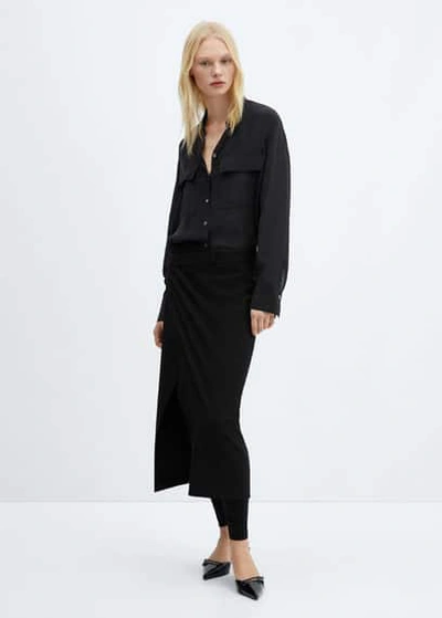 Mango Pockets Flowy Shirt Black In Noir