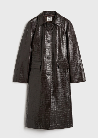 Totême Croc-embossed Leather Coat In Brown