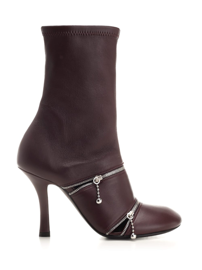 Burberry Leather Peep Boots In Poison