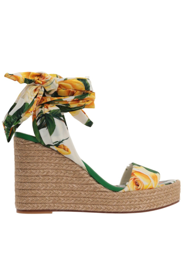 Dolce & Gabbana Stretch Silk Wedge Sandal In Multicolour